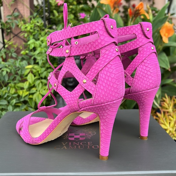 Vince Camuto Pink Orchid Strappy High Heel Summer Sandals - Picture 3 of 17